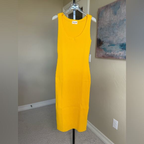 New Cotton Citizen Ibiza Midi Dress in Yellow medium Bodycon Stretch Ribbed - Picture 1 of 4
